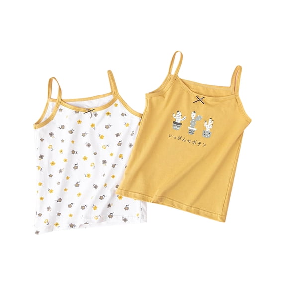 YABCSAZ Girls Tank Tops Summer Casual Cami Tops Sleeveless Camisoles Flower Print Plaid Backless Tank Tops Stretch Undershirts Soft Comfort Dance Cami Tops, 2-Packs Size 11 Years