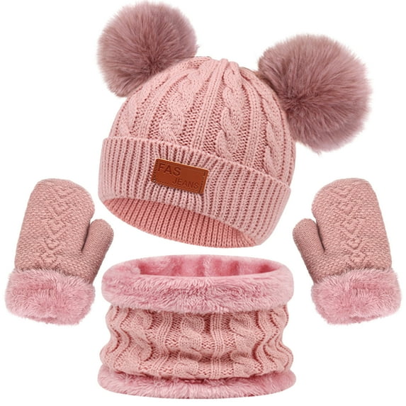 YABCSAZ Gloves for Kids Toddler Baby Girls Boys Thickened Thermal Warm Mittens Warmest Winter Gloves Ski Snow Sport Gloves+Hat+Fleece Liner Scarf Sets Winter Knitting 3Pack,Christmas Gifts