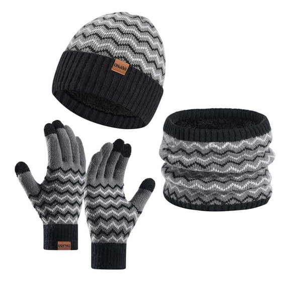 YABCSAZ Gloves for Women Men-Beanie Hat-Long Scarf,Thick Cable Faux Fuzzy Fur Pom Fleece Lined Hat, Warm Soft Screen Gloves,Winter Scarf 3Pack Fall Winter Set,Christmas Gifts