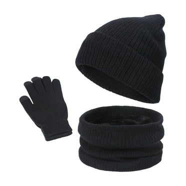 YABCSAZ Gloves for Women Men-Beanie Hat-Scarf,Thick Cable Faux Fuzzy Fur Pom Fleece Lined Hat, Warm Soft Screen Gloves,Winter Scarf 3Pack Fall Winter Set,Christmas Gifts