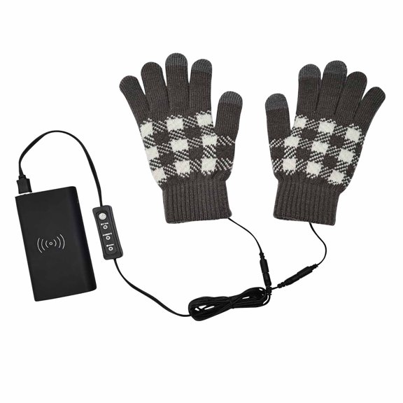 YABCSAZ Heated Gloves for Women and Men Electric USB Winter Gloves Knitting Hand Full Finger Plaid Print Heating Gloves Hands Warmers Heated Mittens Washable Design Christmas Gifts