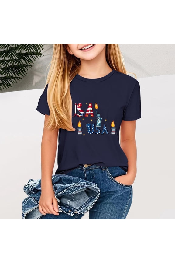 Independence Day Tops for Girls Boys American Flag Star Kid Outfits Short Sleeve Casual Loose Summer T-shirts Toddler Baby Patriotic Clothes Unisex Shirts for 4th of July 3 Years