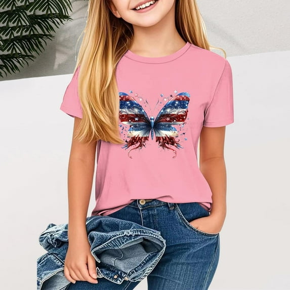 YABCSAZ Independence Day Tops for Girls Boys American Flag Star Kid Outfits Short Sleeve Casual Loose Summer T-shirts Toddler Baby Patriotic Clothes Unisex Shirts 4th of July Tops 9 Years