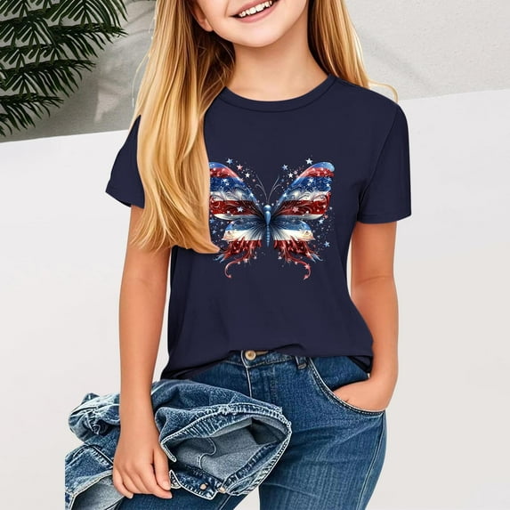 YABCSAZ Independence Day Tops for Girls Boys American Flag Star Kid Outfits Short Sleeve Casual Loose Summer T-shirts Toddler Baby Patriotic Clothes Unisex Shirts 4th of July Tops 3 Years
