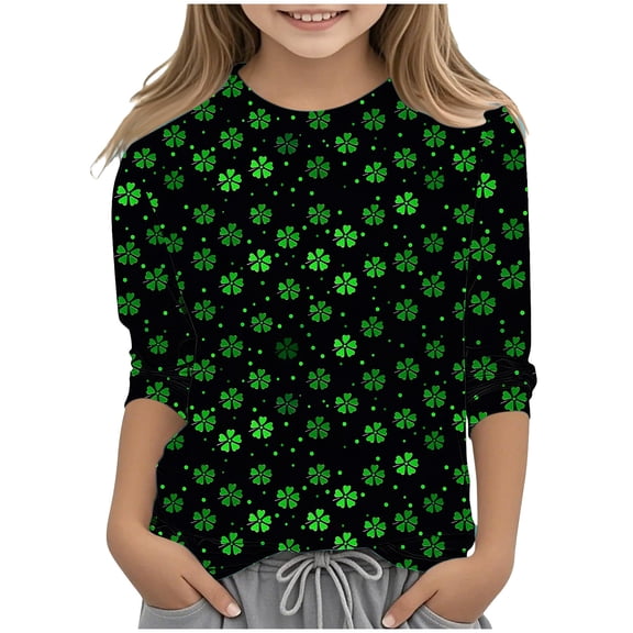 YABCSAZ Irish Shirts Boys Girls St. Patrick's Day Shirts 3/4 Sleeve Tops Girls Shamrock Clover Printed Sirts Round Neck Blouse Tops Pullover Funny Ugly Sweatshirts Size 3 Years