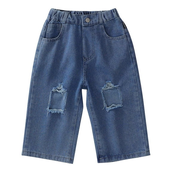 YABCSAZ Jeans for Toddler Baby Girls Wide Leg Straight Distressed Ripped Baggy Jeans Loose Casual Pants Elastic Waist Denim Baby Jeans Skinny Kids Cargo Pants Girls's Jeans Size 2 Years