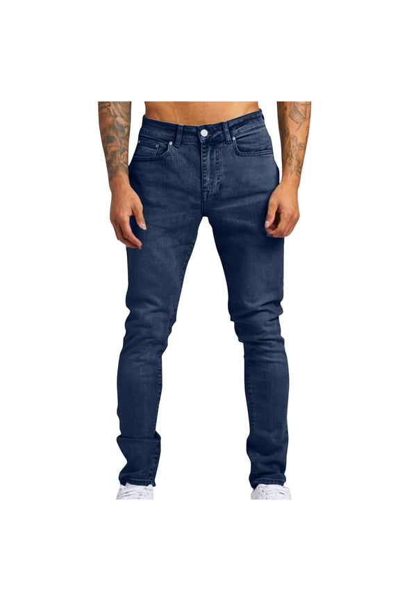 Jeans for Men Skinny Slim Fit Stretch Straight Leg Jeans Pants Solid Color Biker Denim Jeans Summer Saving Clearance!