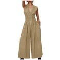 thumbnail image 1 of YABCSAZ Jumpsuits for Women Dressy Sleeveless V Neck Elegant Dressy Romper Solid Color Half Zipper One Piece Bodysuit Summer Casual Outfits Loose Jumpsuits with Pockets, 1 of 8