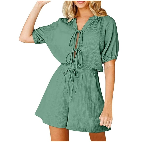 YABCSAZ Jumpsuits for Women Summer Romper One Piece Bodysuit Sleeveless Short Jumpsuit Casual Outfits Loose Wide Leg Shorts Jumpsuits with Pockets for Gym, Yoga, Workout