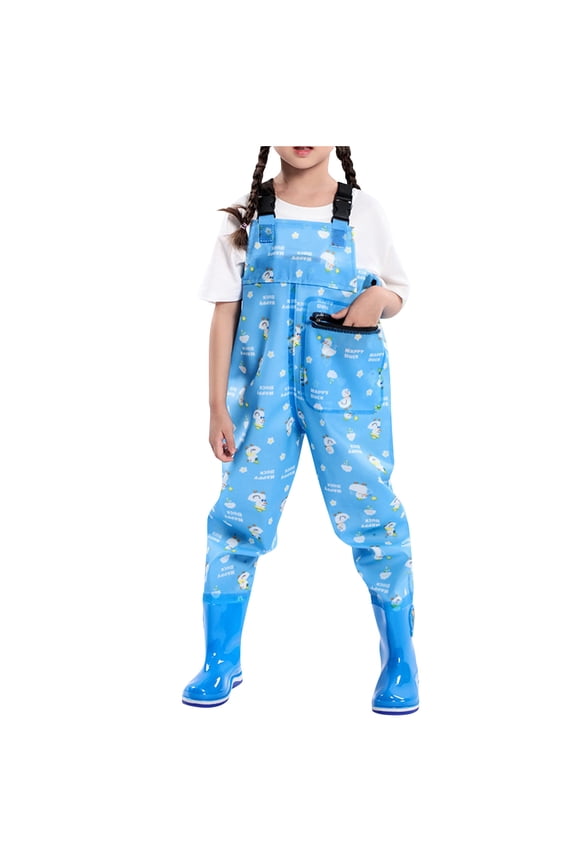 Kids Rain Pants Toddler Rain Suit for Boys Girls Unisex One Piece Cartoon Waterproof Coverall Rain Jacket Waterproof Mud Dirty Proof Rain Suspender Trousers Overalls Size 3 Years