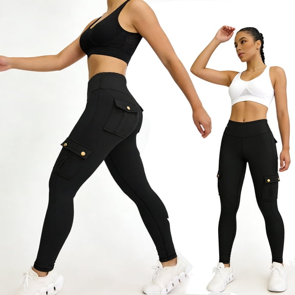 YABCSAZ Lifting Leggings with Flap Pockets Workout Cargo Leggings for Women Solid Color Pants High Waist Tummy Control Running Yoga Pants