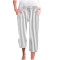 thumbnail image 1 of YABCSAZ Linen Pants women Summer Casual Loose Fit Stripe Long Pants with Pockets, Plus Size Soft Elastic High Waisted Drawstring Capri Pants for Women, 1 of 7