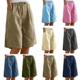 thumbnail image 1 of YABCSAZ Linen Shorts for Women Summer Casual Soft Elastic High Waisted Wide Leg Beach Loose Short Pants with Pockets, Plus Size Soild Bermuda Shorts, 1 of 8
