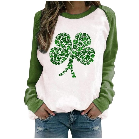 YABCSAZ Long Sleeve St Patrick's Day Shirts Women's Irish Sweatshirts Long Sleeve Sequin Shamrock Clover Printed Irish Pullover Casual Loose Oversize Charms Shirts Blouse Paddy's Day Tops