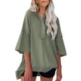 thumbnail image 1 of YABCSAZ Long Sleeve Tops for Women 3/4 Seleeve V Neck Solid Color T Shirts Soft Casual Loose Fit Button Pullover T Shirts Oversized Shirts Basic Tee 2024 Clothes Basic Going Out Tops, 1 of 8