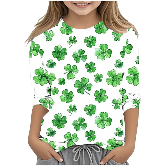 YABCSAZ Irish Shirts Boys Girls St. Patrick's Day Shirts 3/4 Sleeve Tops Girls Shamrock Clover Printed Sirts Round Neck Blouse Tops Pullover Funny Ugly Sweatshirts Size 9 Years