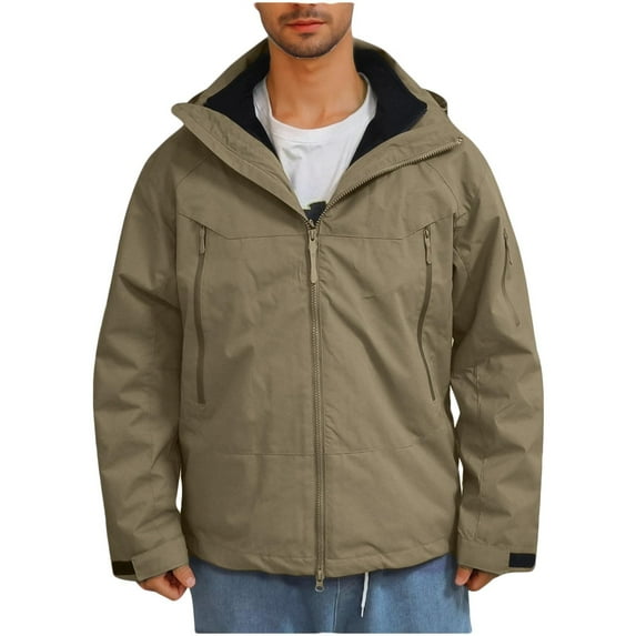 YABCSAZ Men's 3-in-1 Ski Jacket Waterproof Winter Coat Relaxed Fit Turtleneck Softshell Hooded Windbreaker Warm Mountain Snow Jacket for Rain Outdoor Hiking Golf Running Cycling