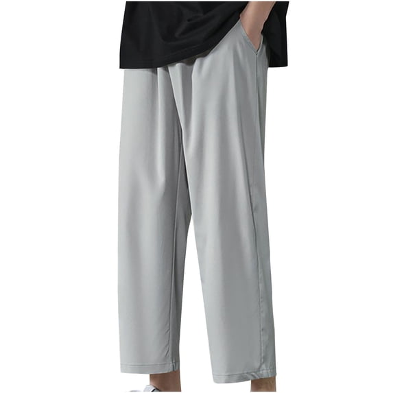 YABCSAZ Men's Casual Pants Straight Baggy Wide Leg Stretch Elastic Waist Drawstring Pants Relaxed Fit Trousers Pant Trendy Relaxed Fit Stretch Long Pants for Workout, Jogging, Running