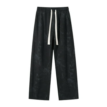 YABCSAZ Men's Casual Pants Straight Baggy Wide Leg Stretch Elastic Waist Drawstring Pants Relaxed Fit Trousers Pant Trendy Relaxed Fit Stretch Long Pants for Workout, Jogging, Running