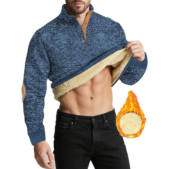 YABCSAZ Men's Crewneck Warm Sherpa Lined Sweatshirts Basic 2025 Winter Fleece Thick Pullover Tops