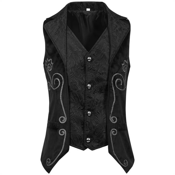 YABCSAZ Men's Dress Gothic Vest Layered Style Dress Vest Waistcoat Renaissance Steampunk Breasted Button Down Vest Gothic Waistcoat Cocktail Masquerade Gown Prom Dress Halloween Cosplay Costume