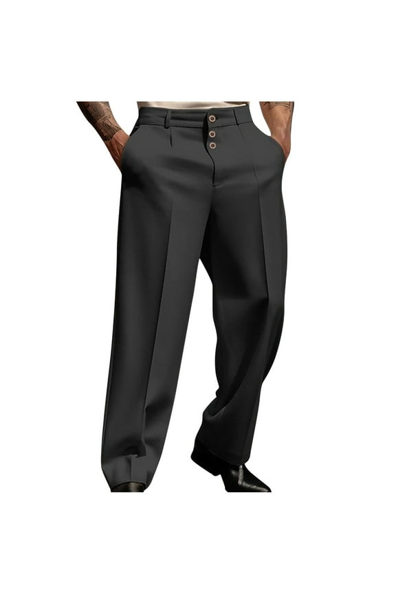 Men's Dress Pants Classic Fit Flex Waist Flat Front Straight Dress Pant Casual Loose Wide Leg Trousers Premium No Iron Pants (Regular and Big & Tall Sizes)