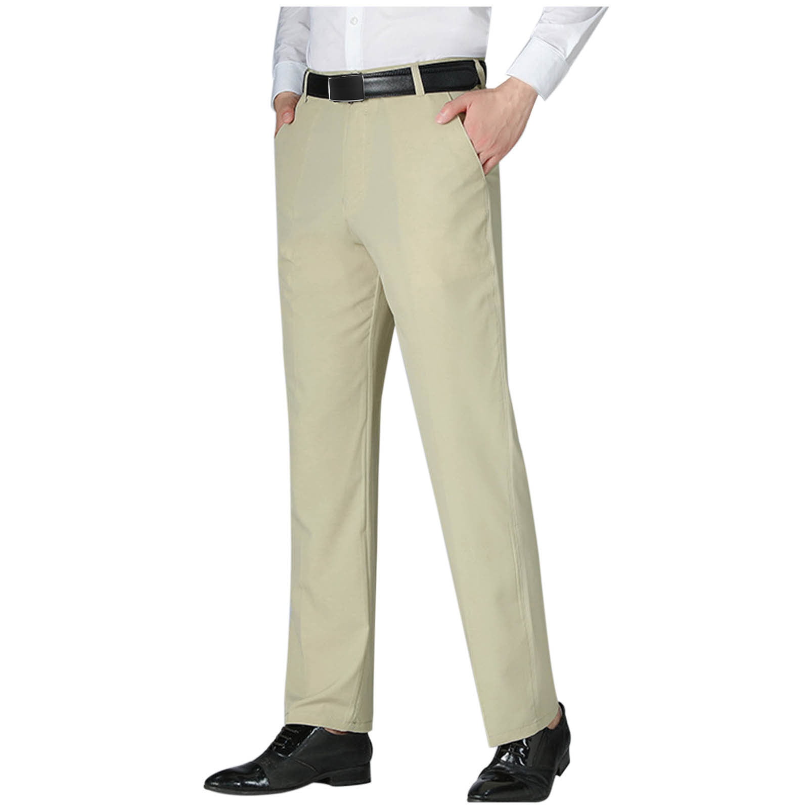 YABCSAZ Men's Dress Pants Classic Fit Flex Waist Flat Front Straight ...