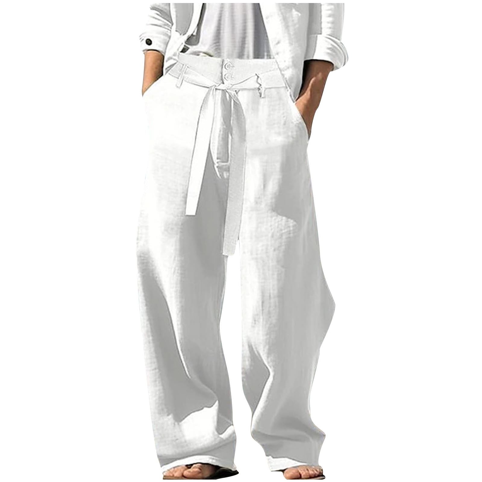 Men'S White Flat Front Dress Pants main image 1