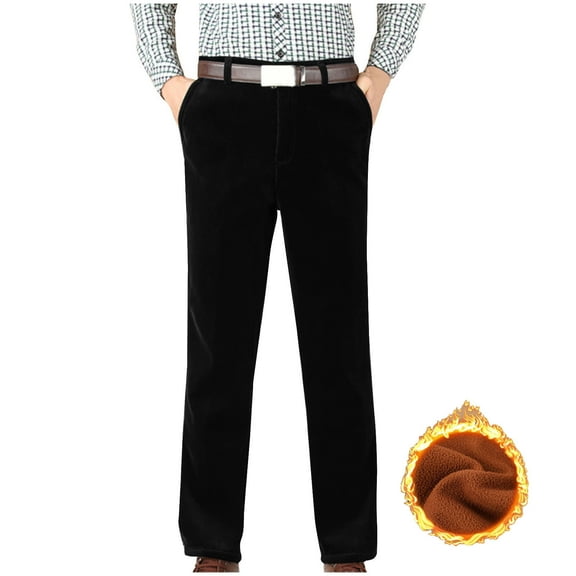 YABCSAZ Men's Fleece pants Winetr Lined Warm Straight Leg High Waist Regular Fit Dressy Pants with Pockets S-XL