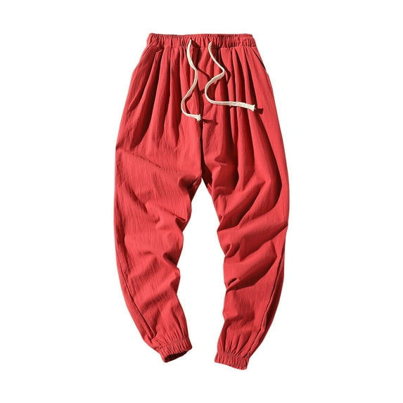 YABCSAZ Men's Harem Capri Pants Casual Lightweight Drawstring Pants with Pockets, Baggy Solid Color Comfort Pants for Workout, Jogging, Running
