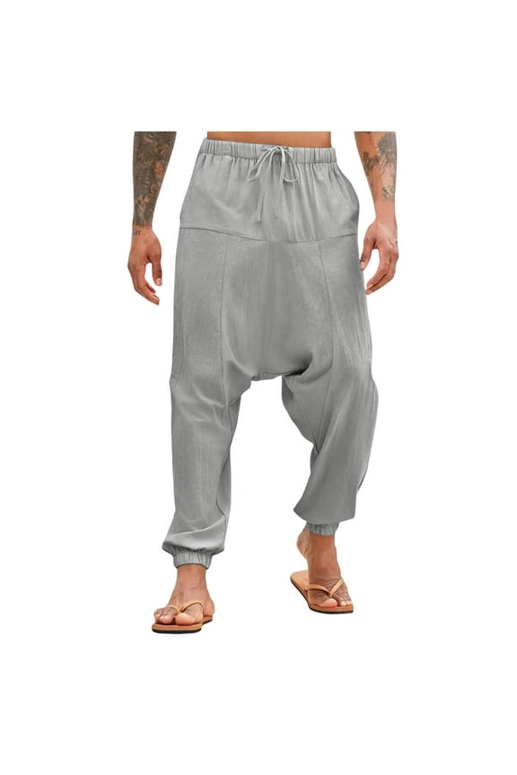 Men's Hip Hop Baggy Harem Joggers Casual Loose Solid Athletic Pants Fall Winter Warm Trousers Low Crotch Drawstring Pockets Sweatpants for Workout, Jogging, Running,Sports