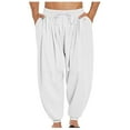 thumbnail image 1 of YABCSAZ Men's Linen Harem Pants Drawstring Elastic Waist Casual Lightweight 3/4 Baggy Pants Loose Beach Baggy Pants with Pockets, 1 of 6