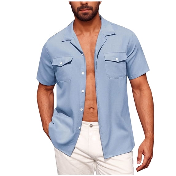 YABCSAZ Men's Oxford Shirts Button Down Shirt Regular Fit Tops Dress Shirts for Hiking Fishing, Summer Wedding Shirt Relaxed Loose Shirt with Pocket, Short Sleeve Casual Shirts for Men