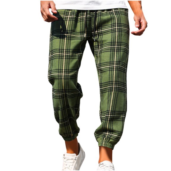 YABCSAZ Men's Plaid Sweatpants Casual Loose Fit Casual Pants Drawstring Tapered Swaterpants Lightweight Joggers with Pockets for Workout, Running Training Hiking Jogging