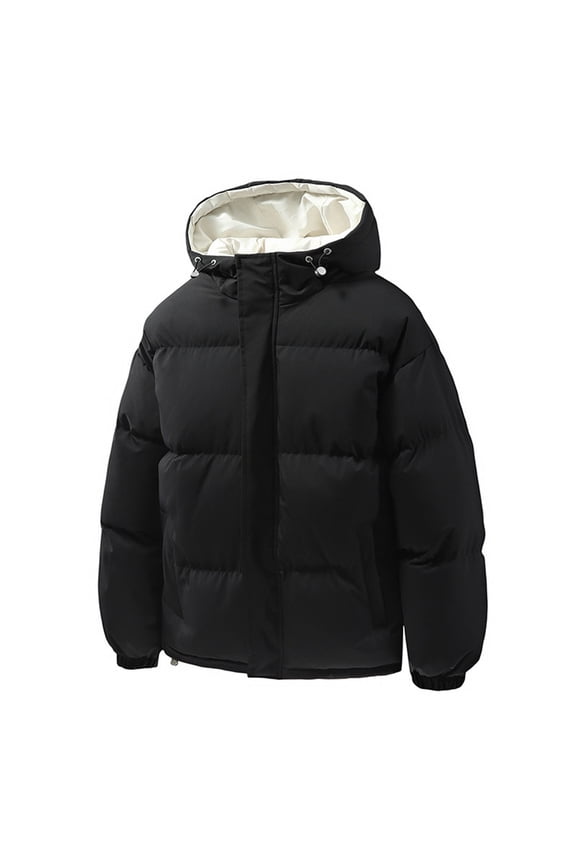 Men's Puffer Jacket Hooded Down Jacket Water-Resistant Windproof Full Zip Up Cotton Winter Warm Coat with Hood