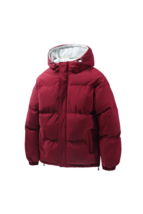 Men's Puffer Jacket Hooded Down Jacket Water-Resistant Windproof Full Zip Up Cotton Winter Warm Coat with Hood
