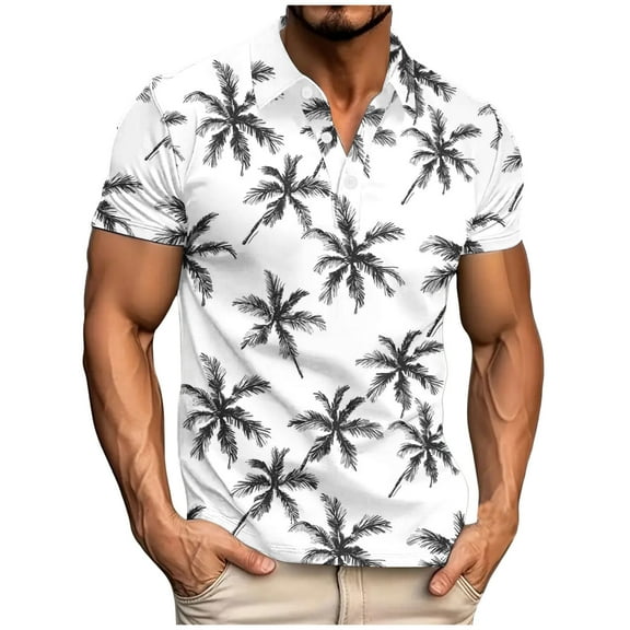 YABCSAZ Men's Shirts Short Sleeve Summer Casual Beach T-Shirts Palm Graphic Loose Fit Tops V Neck Button Beach Shirt Hawaiian Floral Tropical Shirts for Men