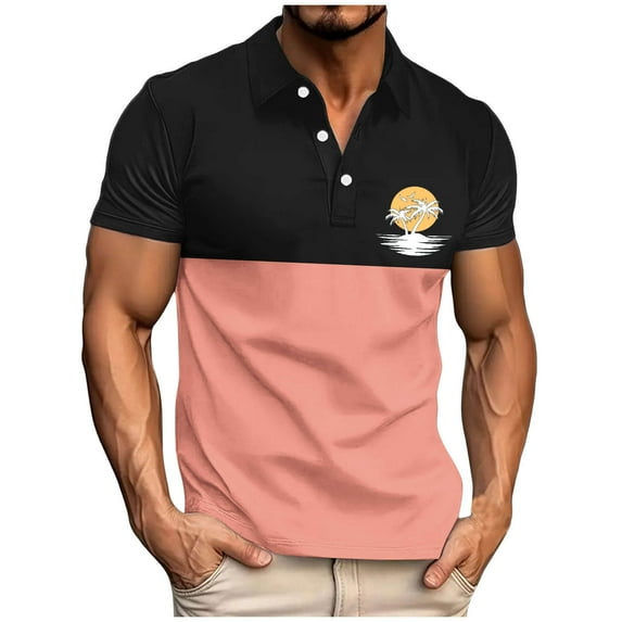 YABCSAZ Men's Shirts Summer Casual Beach T-Shirts Palm Graphic Loose Fit Tops V Neck Button Short Sleeve Shirt Hawaiian Beach Shirts for Men