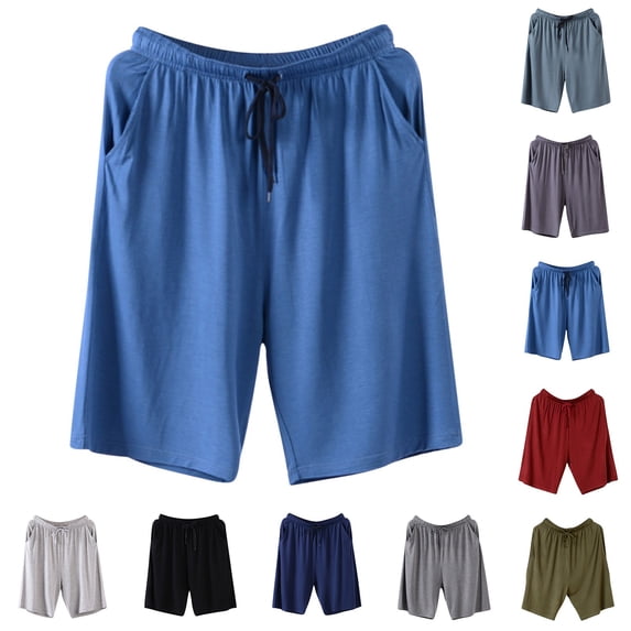 YABCSAZ Men's Solid Color Pajama Shorts Knee-Length Sleep Shorts with Pockets Elastic Waist Drawstring Lightweight Casual Shorts for Summer Lounge Shorts, Gifts for Women