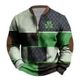 thumbnail image 1 of YABCSAZ Men's St Patricks Day Sweatshirt Long Sleeve Irish Shirts Vintage Stand Collar Zip Pullover Shamrock Clover Printed Plaid Sweaters,Mardi Gras Valentine's Day Gifts, 1 of 3
