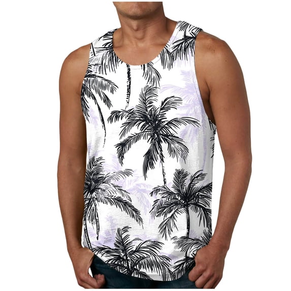 YABCSAZ Men's Tank Tops 2025 Summer Casual Tanks Loose Fit Tops Quick Dry Sleeveless T-Shirts for Men Cotton Fitness Palm Graphic Athletic Tank Tops for Beach Workout Hawaii Vacation