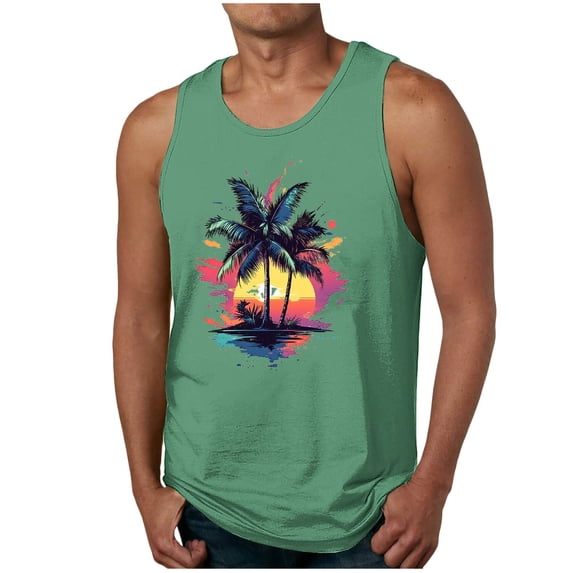 YABCSAZ Men's Tank Tops 2025 Summer Casual Tanks Loose Fit Tops Quick Dry Sleeveless T-Shirts for Men Cotton Fitness Palm Graphic Muscle Gym Athletic Tank Tops for Beach Workout Hawaii Vacation