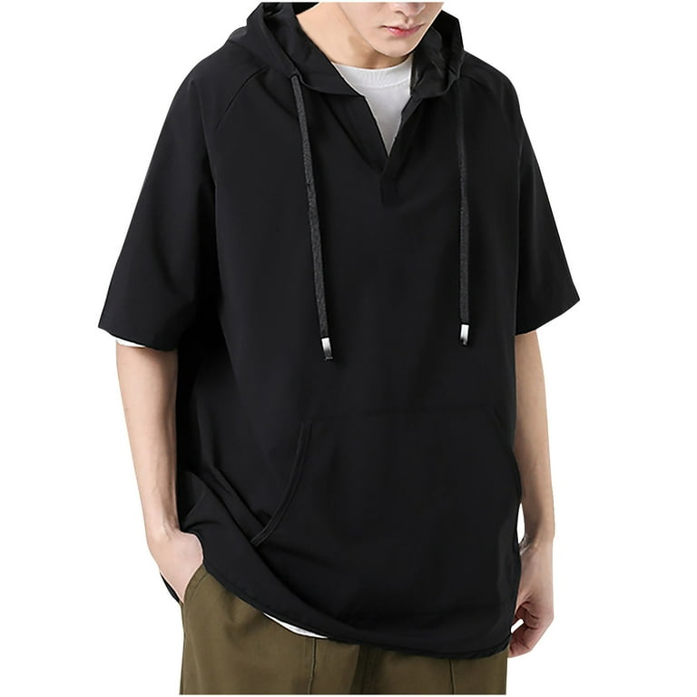 YABCSAZ Men s Thin Hooded T Shirt Sweatshirts Short Sleeve Cool Solid Color Pullover Hoodies with Kangaroo Pockets Workout Gym Bodybuilding Muscle
