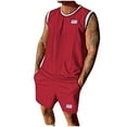 thumbnail image 1 of YABCSAZ Mens Athletic Set Sleveeless Round Neck Solid Color Shirt Tops and Wide Leg Bermuda Shorts Summer Casual Loose Fit Sleepwear Outfits Home Lounge Pajama Set, 1 of 1