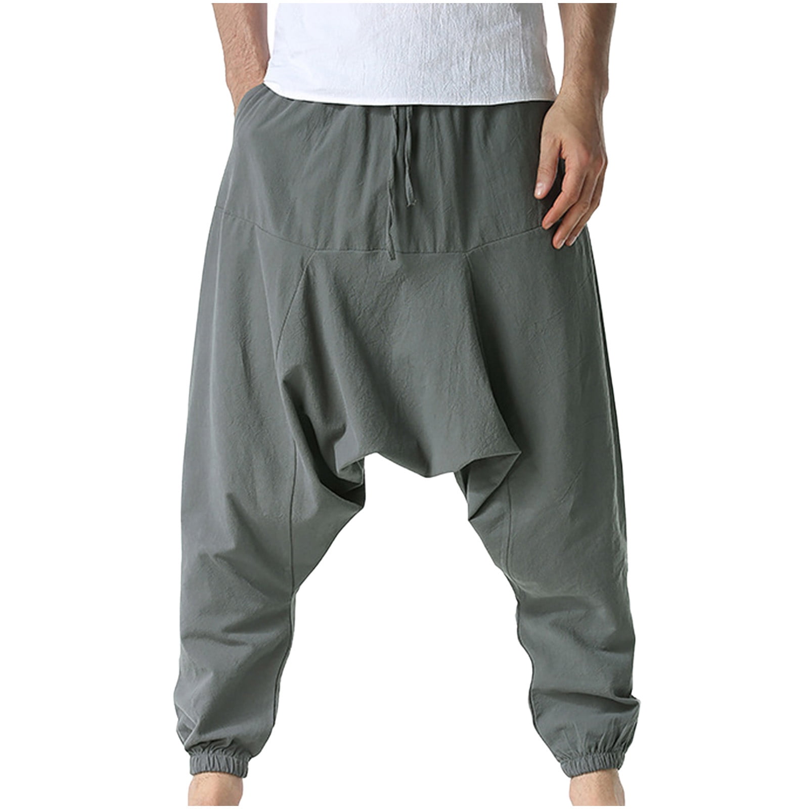 YABCSAZ Mens Baggy Harem Pants Elastic Waist Hippie Anime