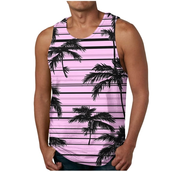 YABCSAZ Mens Beach Tank Tops Casual Palm Graphic Tanks Summer Loose Fit Tops Quick Dry Sleeveless T-Shirts for Men Cotton Fitness Athletic Tank Tops for Workout Hawaii Vacation