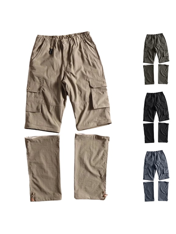 Mens Convertible Cargo Pants Quick Dry Zip Off Legs 2 in 1 Hiking Pants Elastic Waist Multi Pocket Lightweight Outdoor Pants Camping Fishing Mountain Climbing Tactical Pants Trousers Travel