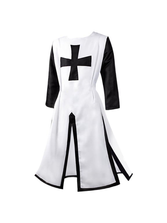 Mens Crusader Costume Medieval Templar Renaissance Knight Warrior Tunic Retro Halloween Cosplay Top with Cross Renaissance Costume