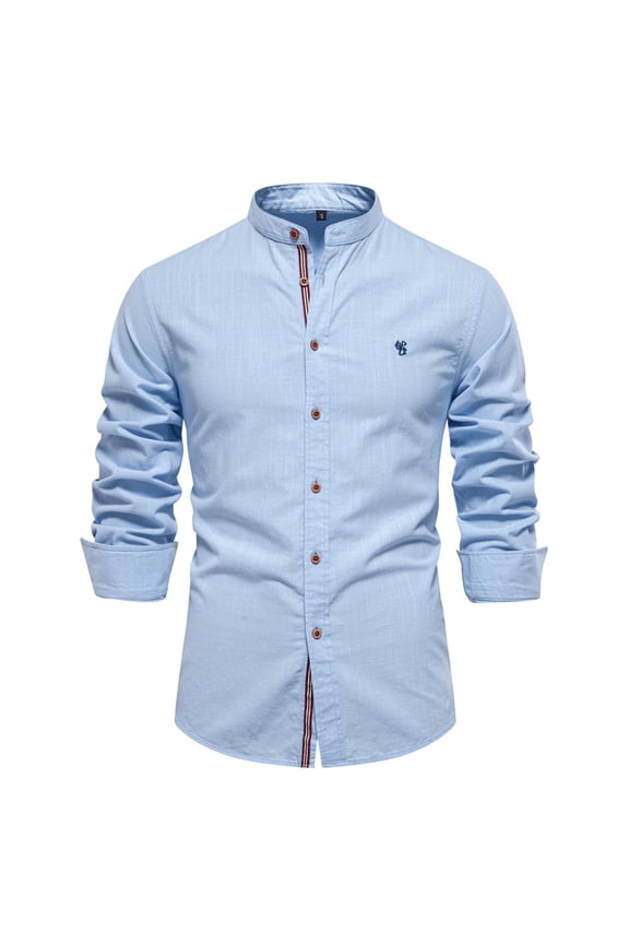 Mens Dress Shirt Regular Fit Long Sleeve Button Down V Neck Shirts with Pocket, Casual Solid Color Rugged Flex Relaxed Polo Oxford Shirt for Men