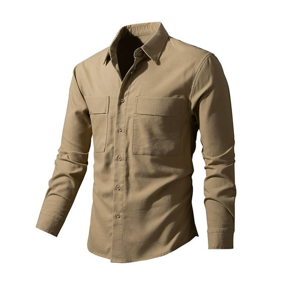 YABCSAZ Mens Dress Shirt Regular Fit Long Sleeve Button Down V Neck Shirts with Pocket, Casual Solid Color Rugged Flex Relaxed Oxford Shirt for Men